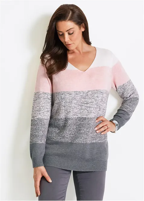 Longpullover aus weichem Kaschmir-Mix in rosa von vorne (im Anschnitt) - bonprix