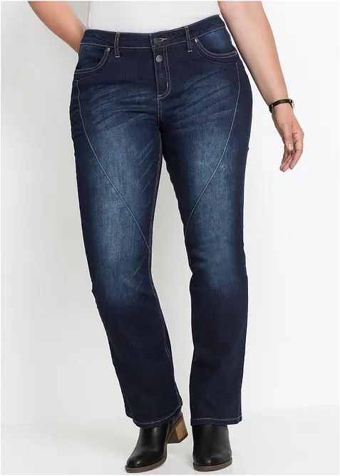 Bootcut Jeans Mid Waist, Stretch in blau von vorne - bonprix