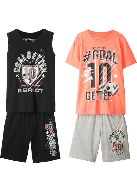Jungen T-Shirt + Tanktop + Bermudas (4-tlg. Set) in schwarz von vorne - bonprix