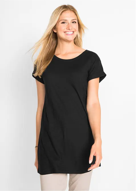 Boxy-Longshirt mit kurzen Ärmeln in schwarz von vorne (im Anschnitt) - bonprix
