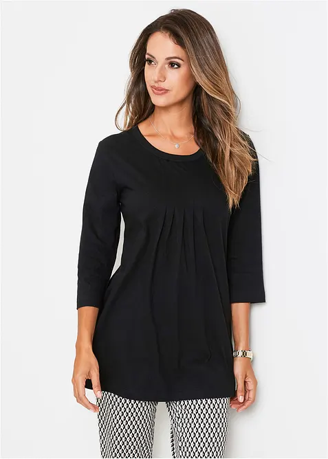 Longshirt aus reiner Baumwolle in schwarz von vorne (im Anschnitt) - bonprix