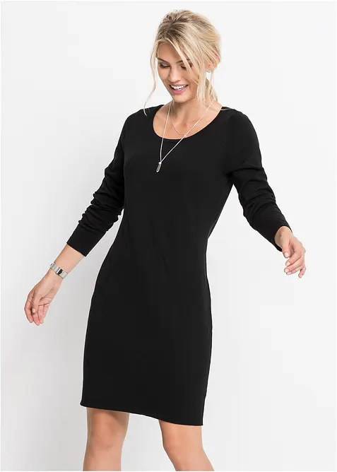 Strickkleid mit legerem Schnitt in schwarz von vorne (Totalaufnahme) - bonprix