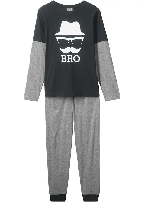 Pyjama (2-tlg.) in grau von vorne - bonprix