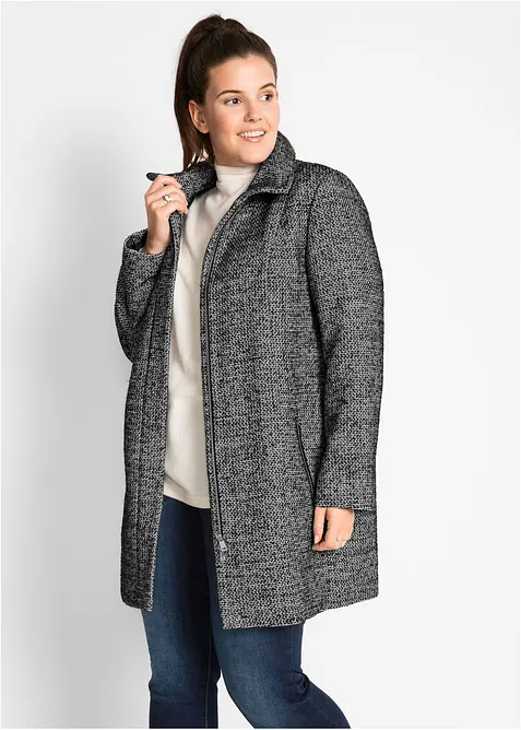 Kurzmantel aus softem Bouclé in schwarz von vorne (Totalaufnahme) - bonprix