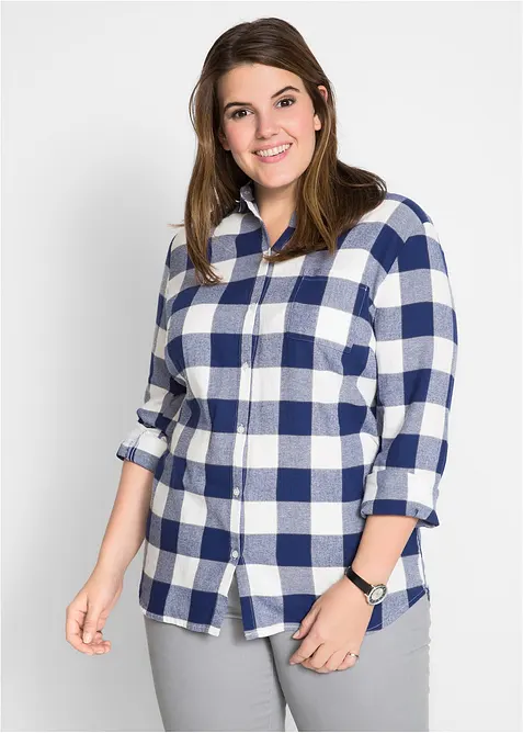 Flanellhemd aus reiner Baumwolle in blau von vorne (im Anschnitt) - bonprix