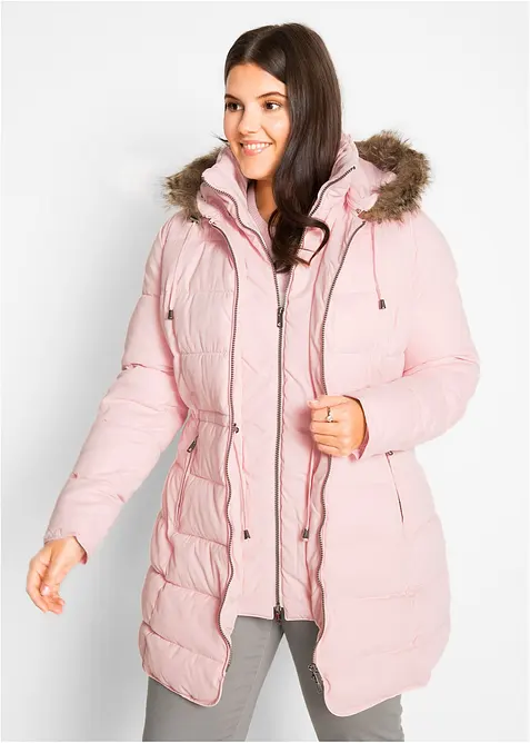 Steppjacke mit Kapuze, gefüttert in rosa von vorne (im Anschnitt) - bonprix