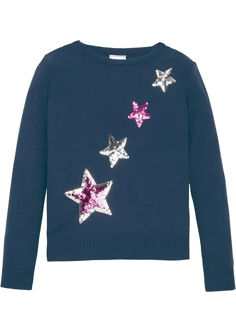 Feinstrickpullover mit Pailletten in blau von vorne - bonprix