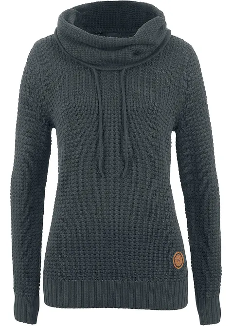 Grobstrick-Pullover aus Baumwoll-Mix in schwarz von vorne - bonprix