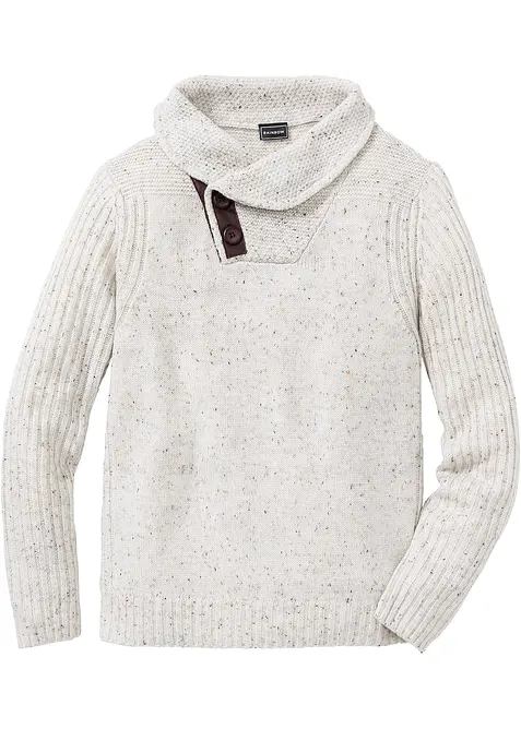Grobstrick-Pullover mit Schalkragen in beige von vorne - bonprix
