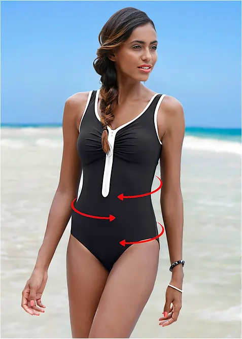 Light Shape Badeanzug mit Reißverschluss in schwarz von vorne (Totalaufnahme) - bonprix
