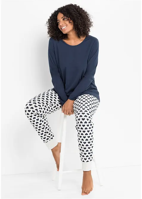 Pyjama mit Bio-Baumwolle in blau von vorne (Totalaufnahme) - bonprix