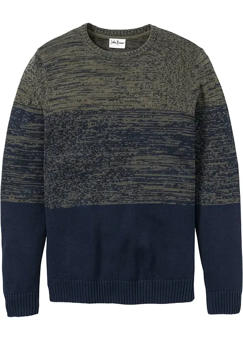 Feinstrickpullover mit Komfortschnitt aus weichem Baumwollmix in grün von vorne - bonprix