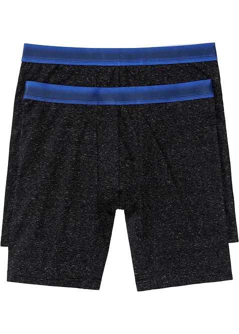 Lange Boxershorts eng mit Baumwolle (2er Pack) in schwarz von vorne - bonprix