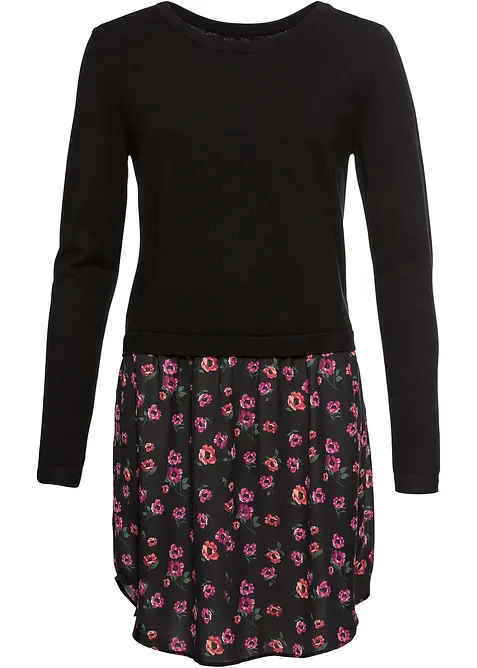 Feinstrickpullover mit Rockansatz in schwarz von vorne - bonprix