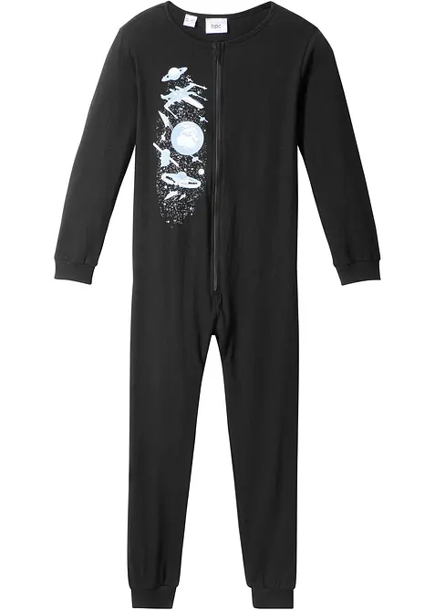 Schlafoverall aus reiner Bio-Baumwolle in schwarz von vorne - bonprix