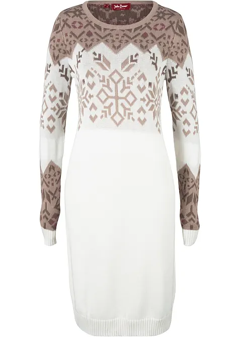 Strickkleid mit Norwegermuster aus Baumwoll-Mix in weiß von vorne - bonprix