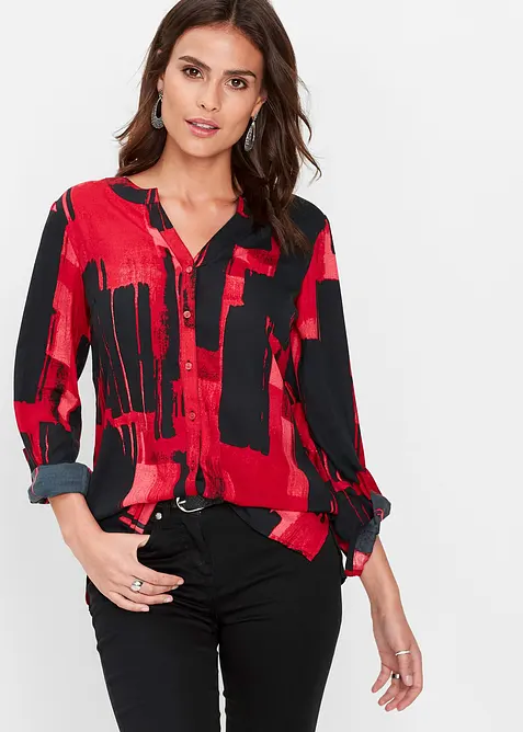 Chiffon-Longbluse mit Druck in rot von vorne (im Anschnitt) - bonprix
