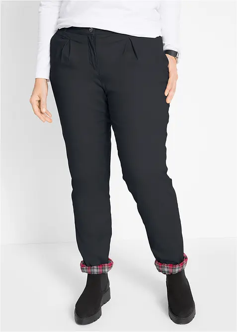 Gefütterte Chinohose aus elastischem Baumwoll-Mix in schwarz von vorne - bonprix