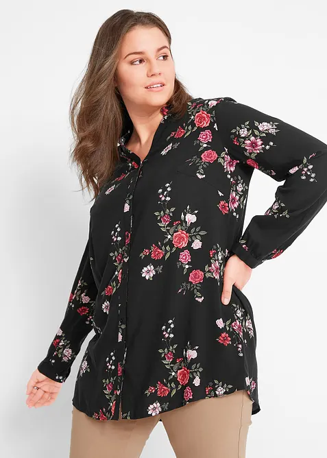Longbluse aus fließender Viskose in schwarz von vorne (im Anschnitt) - bonprix