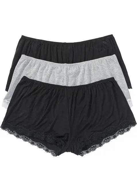 Lockere Viskose Boxer (3er Pack) in schwarz von vorne - bonprix