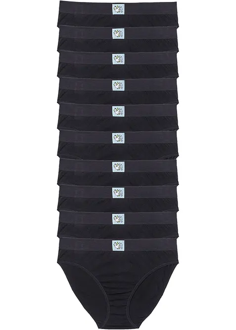 Slip mit weicher Baumwolle (10er Pack) in schwarz von vorne - bonprix