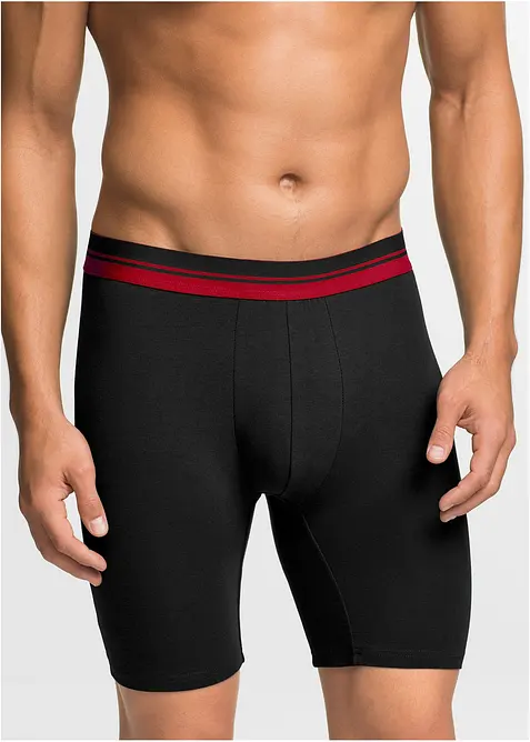 Lange Boxershorts eng mit Baumwolle (2er Pack) in schwarz von vorne - bonprix