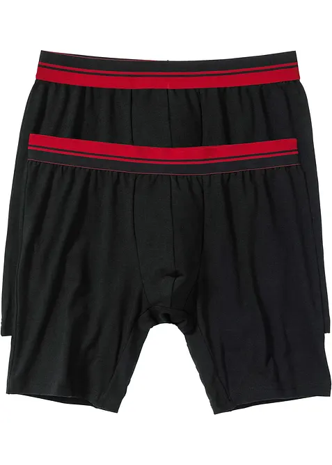 Lange Boxershorts eng mit Baumwolle (2er Pack) in schwarz von vorne - bonprix