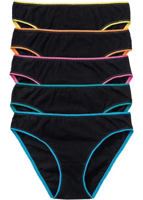 Slip mit weicher Baumwolle (5er Pack) in schwarz von vorne - bonprix