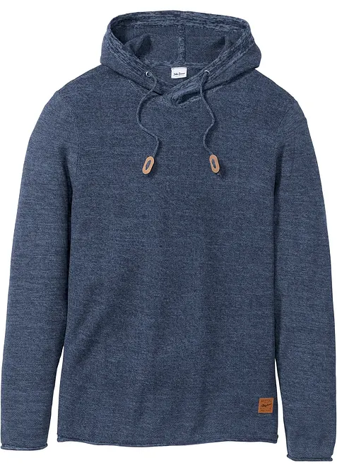 Feinstrickpullover mit Kapuze in blau von vorne - bonprix