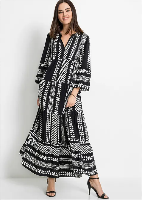 Maxikleid aus fließender Viskose in schwarz von vorne (Totalaufnahme) - bonprix