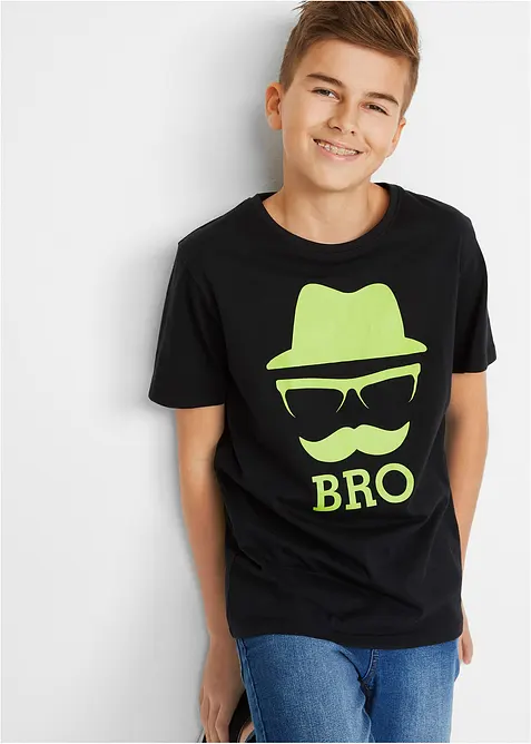T-Shirt aus reiner Baumwolle in schwarz von vorne (im Anschnitt) - bonprix