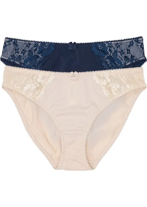 Slip mit zarter Spitze (2er Pack) in blau - bonprix