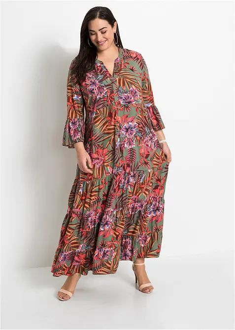 Maxikleid aus fließender Viskose in grün von vorne (Totalaufnahme) - bonprix