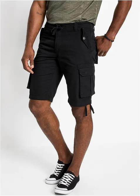 Cargo-Bermuda aus reiner Baumwolle in Regular Fit in schwarz von vorne - bonprix