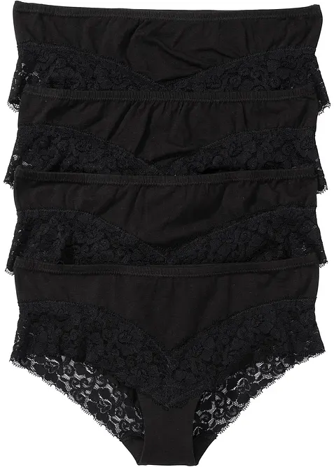 Panty mit Spitze (4er Pack) in schwarz von vorne - bonprix