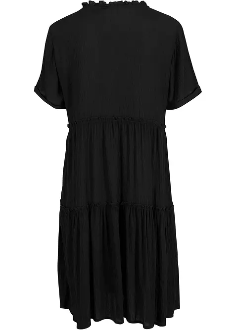 Knieumspielendes Kleid aus strukturierter Viskose in schwarz von hinten - bonprix