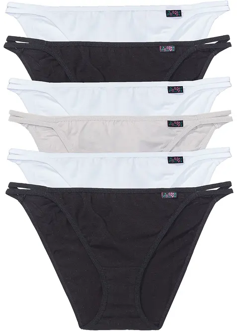 Tanga Slip mit weicher Bio-Baumwolle (6er Pack) in schwarz von vorne - bonprix