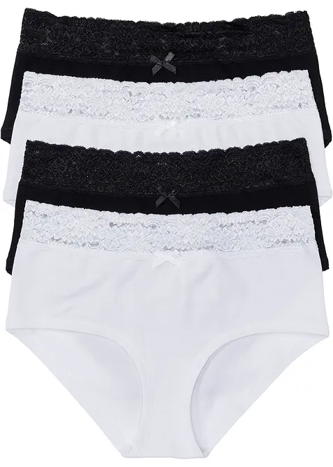 Maxipanty mit weicher Bio-Baumwolle und Spitze (4er Pack) in schwarz von vorne - bonprix