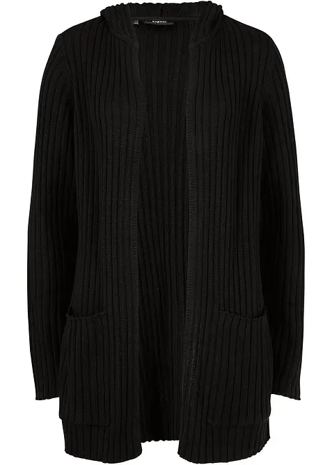 Strickjacke mit Kapuze in schwarz von vorne - bonprix