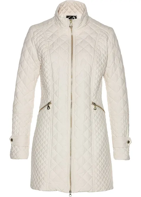 Steppmantel mit hohem Kragen in beige von vorne - bonprix