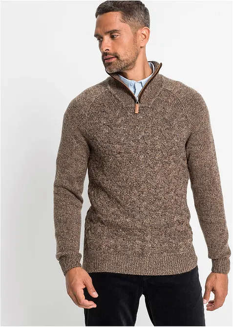 Troyer-Pullover mit Wollanteil in braun von vorne (im Anschnitt) - bonprix