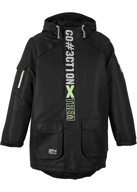 Winterjacke mit sportiven Details und Kapuze in schwarz von vorne - bonprix