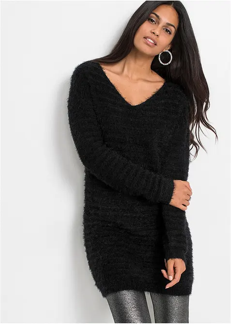 Longpullover aus Strick in schwarz von vorne (im Anschnitt) - bonprix