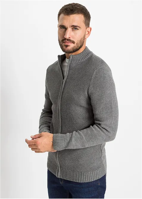 Feinstrickjacke aus reiner Baumwolle in grau von vorne (im Anschnitt) - bonprix