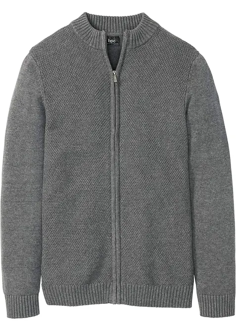 Feinstrickjacke aus reiner Baumwolle in grau von vorne - bonprix