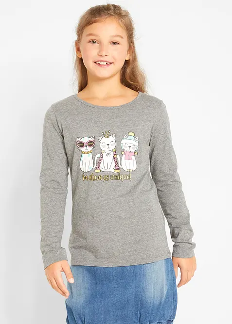 Langarmshirt aus Viskose-Mix in grau von vorne (im Anschnitt) - bonprix