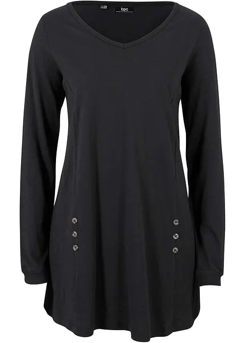 Longshirt aus reiner Baumwolle in schwarz von vorne - bonprix