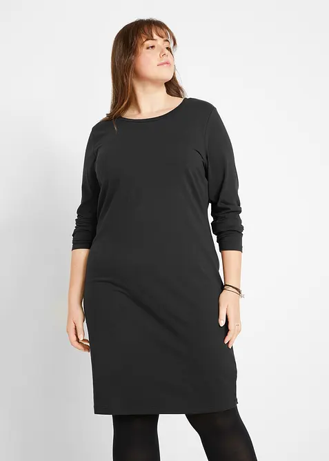 Jerseykleid aus Baumwolle mit Stretch (2er Pack) in schwarz von vorne (Totalaufnahme) - bonprix
