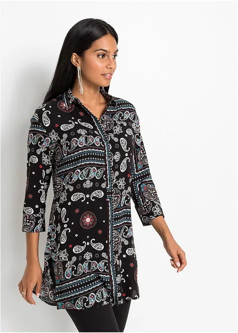 Longbluse aus reiner Viskose in schwarz von vorne (im Anschnitt) - bonprix