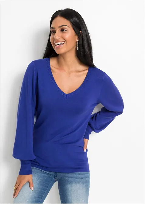 Pullover mit Ballonärmeln in blau von vorne (im Anschnitt) - bonprix